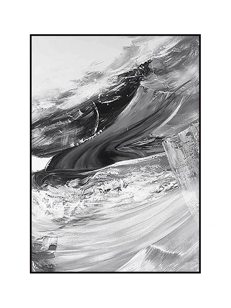 Gray and White Brushstrokes Oil Painting - Hand Painting