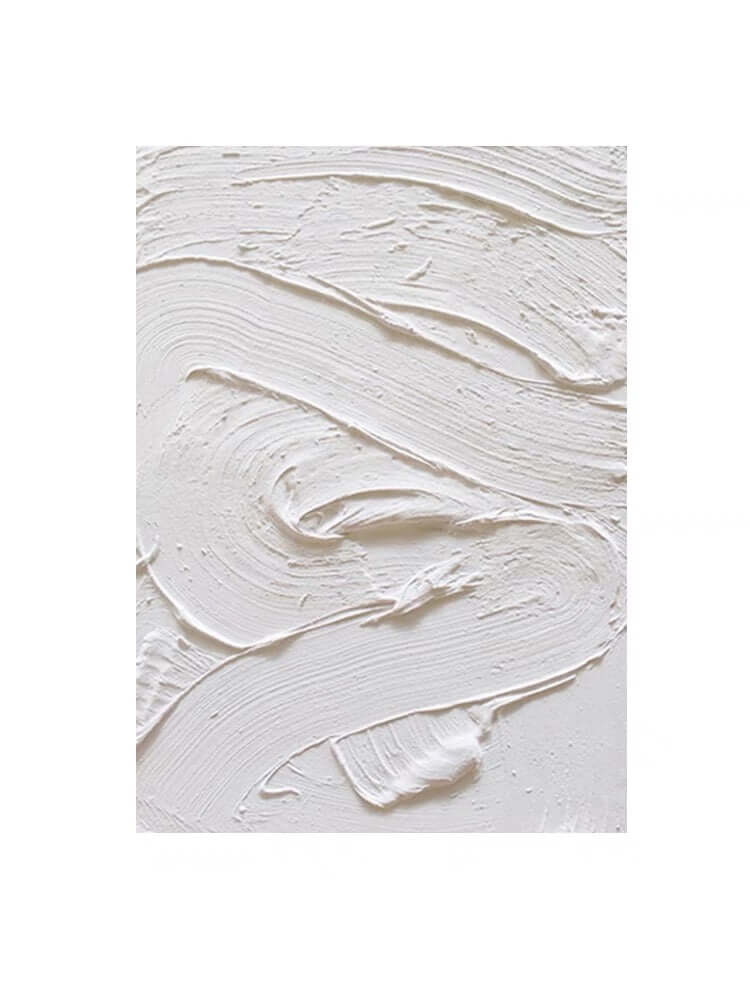 White textured oil painting featuring abstract brushstrokes showcasing minimalism and rich texture.