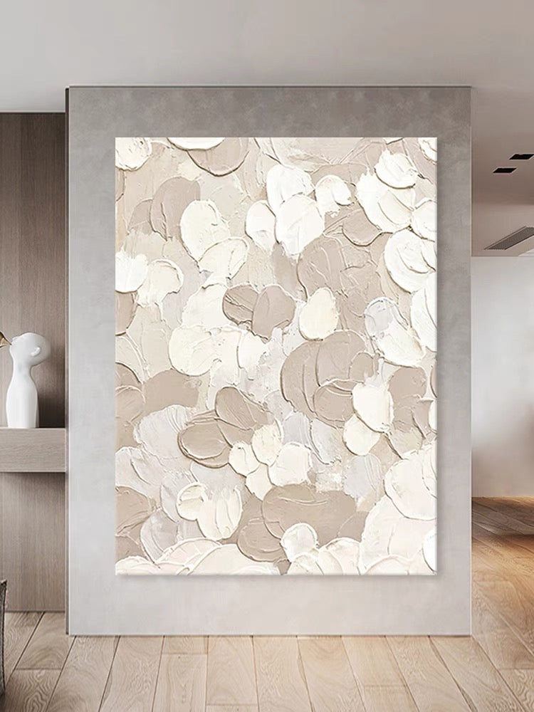White and Beige Textured Painting - Hand Painting