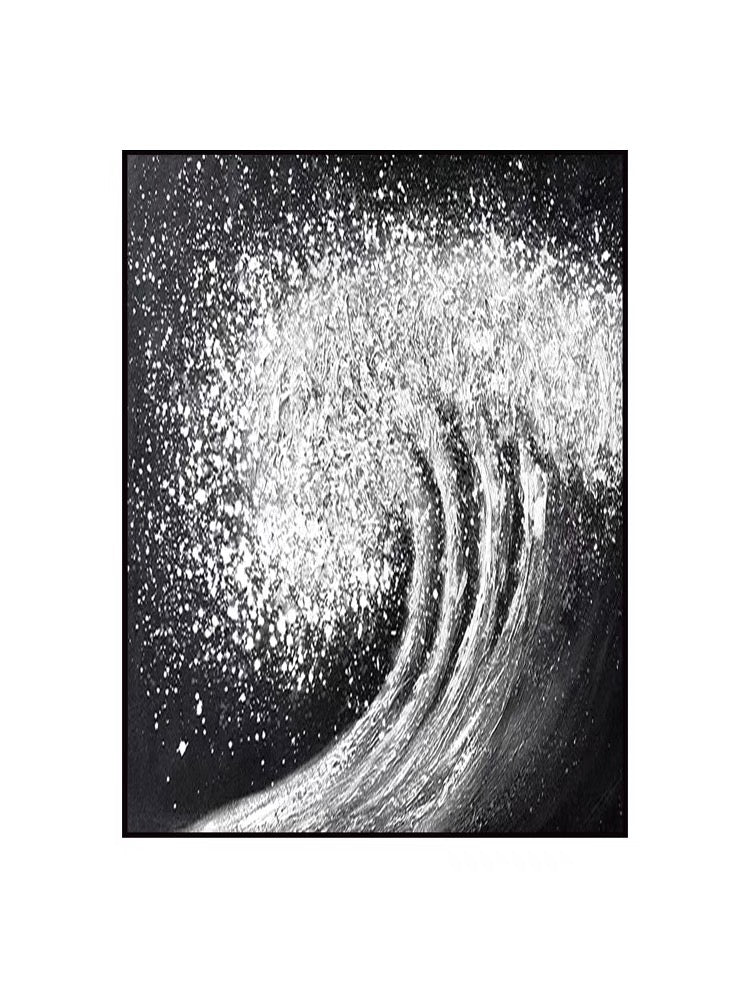 Black White Waves Painting - Hand Painting