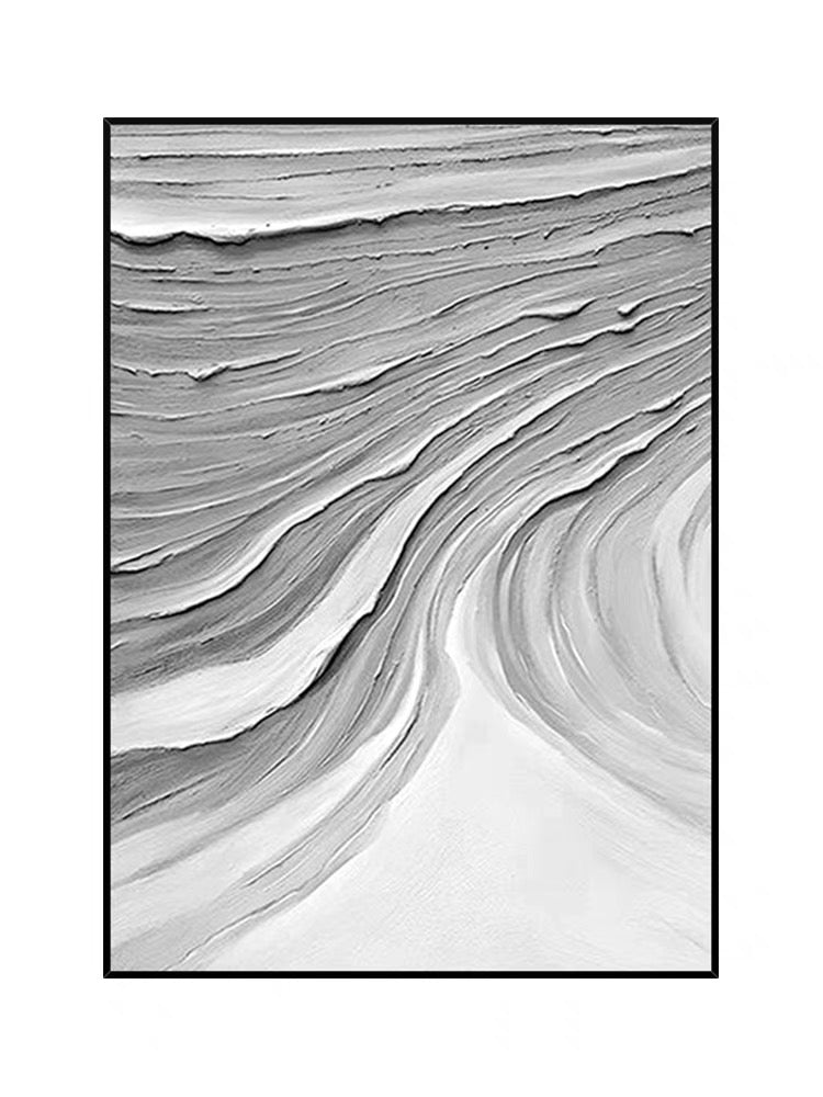 Gray Waves Textured Painting - Hand Painting