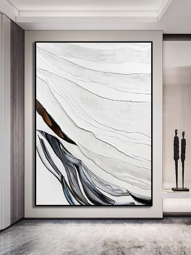 Heavy White and Black Textured Painting - Hand Painting