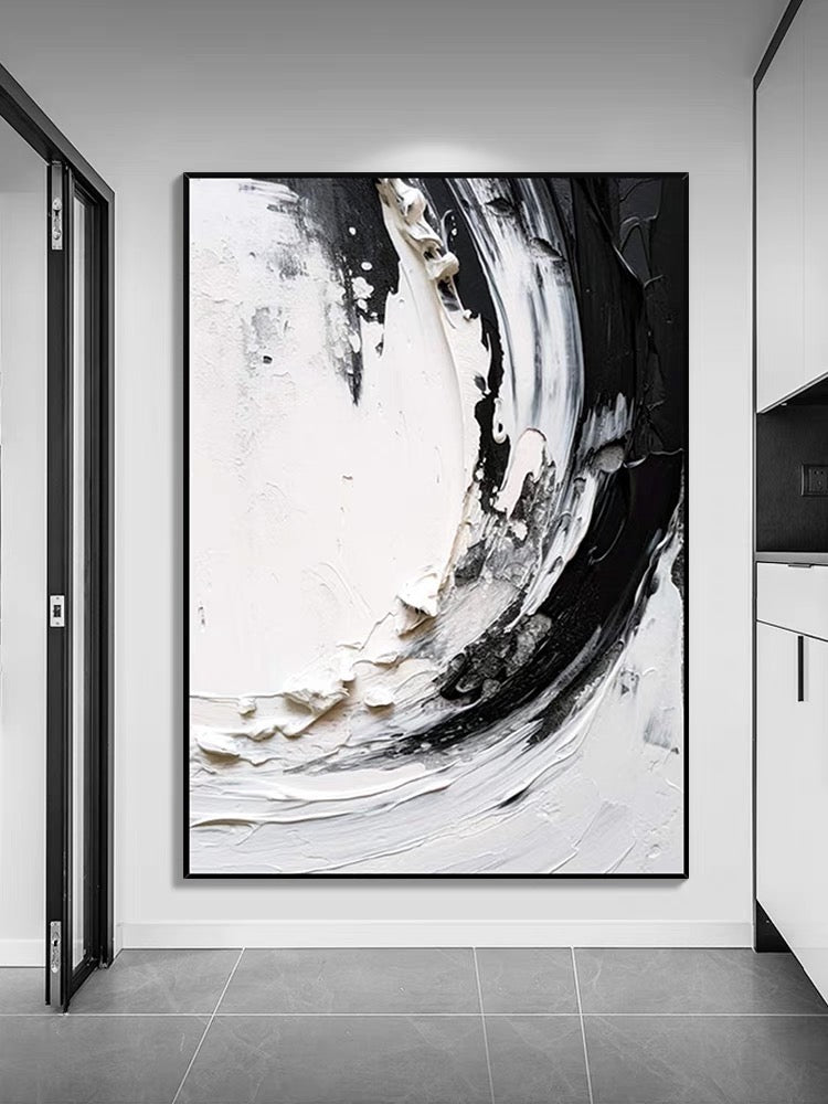Beautiful Black and White Textured Painting - Hand Painting