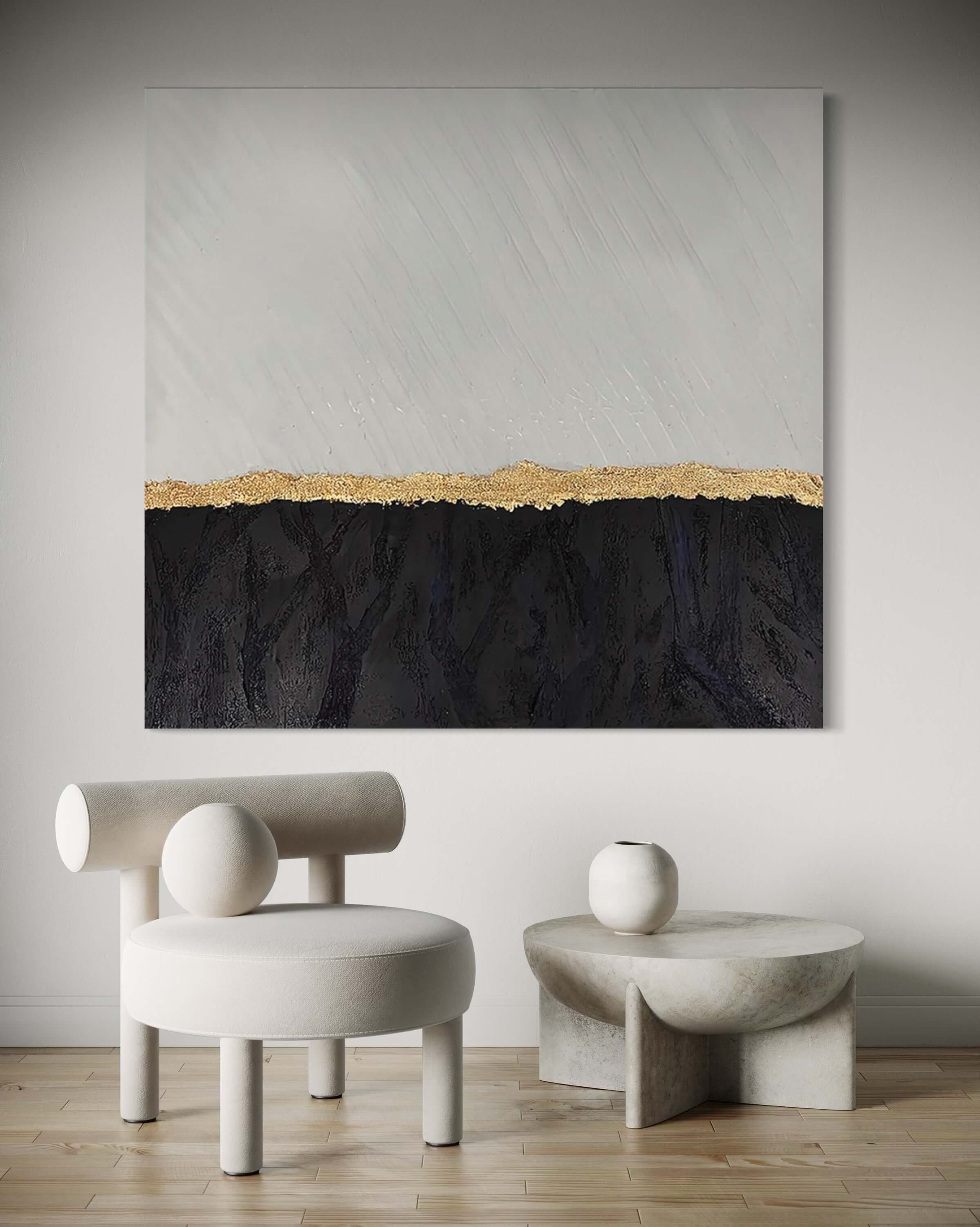 Black luxury hand-painted wall art with gold accents, enhancing modern interiors and providing a refined touch.