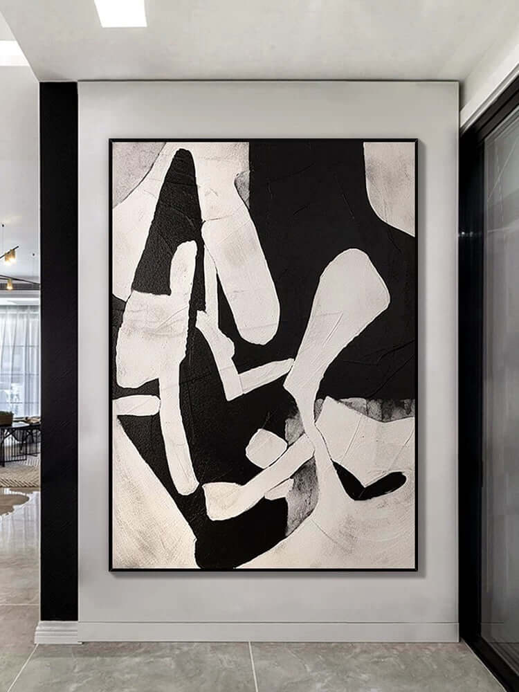 Black and Cream Geometric Style Wall Art 2 - Hand Painting