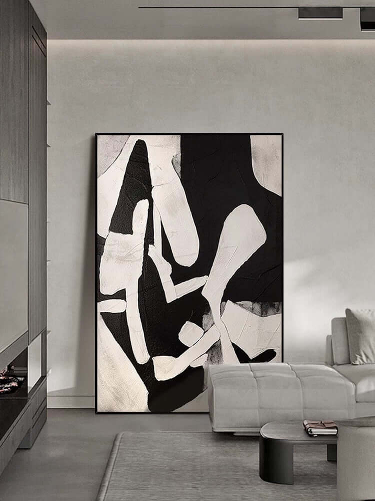 Black and Cream Geometric Style Wall Art 2 - Hand Painting