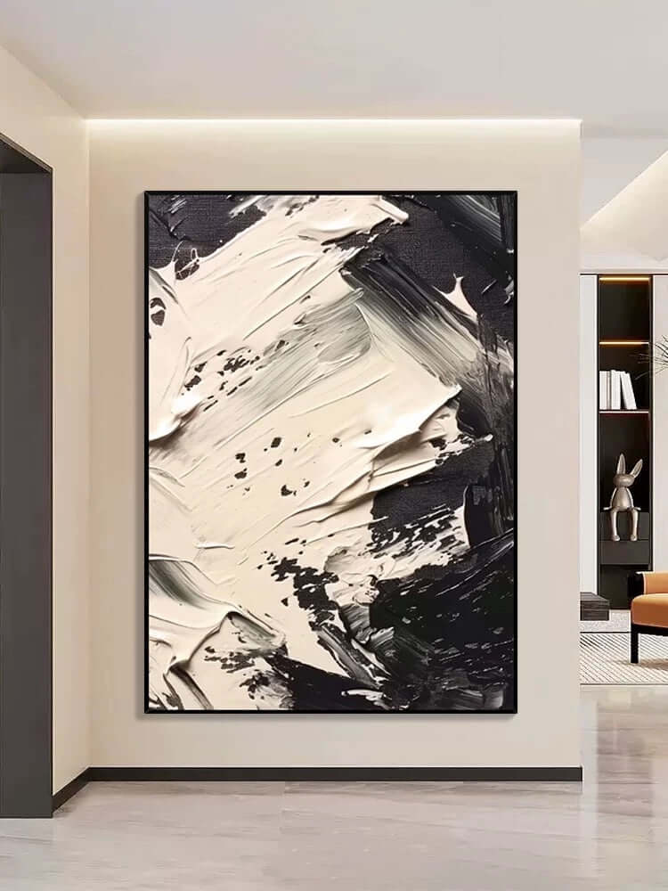 Black and Cream Strike Wall Art - Hand Painting