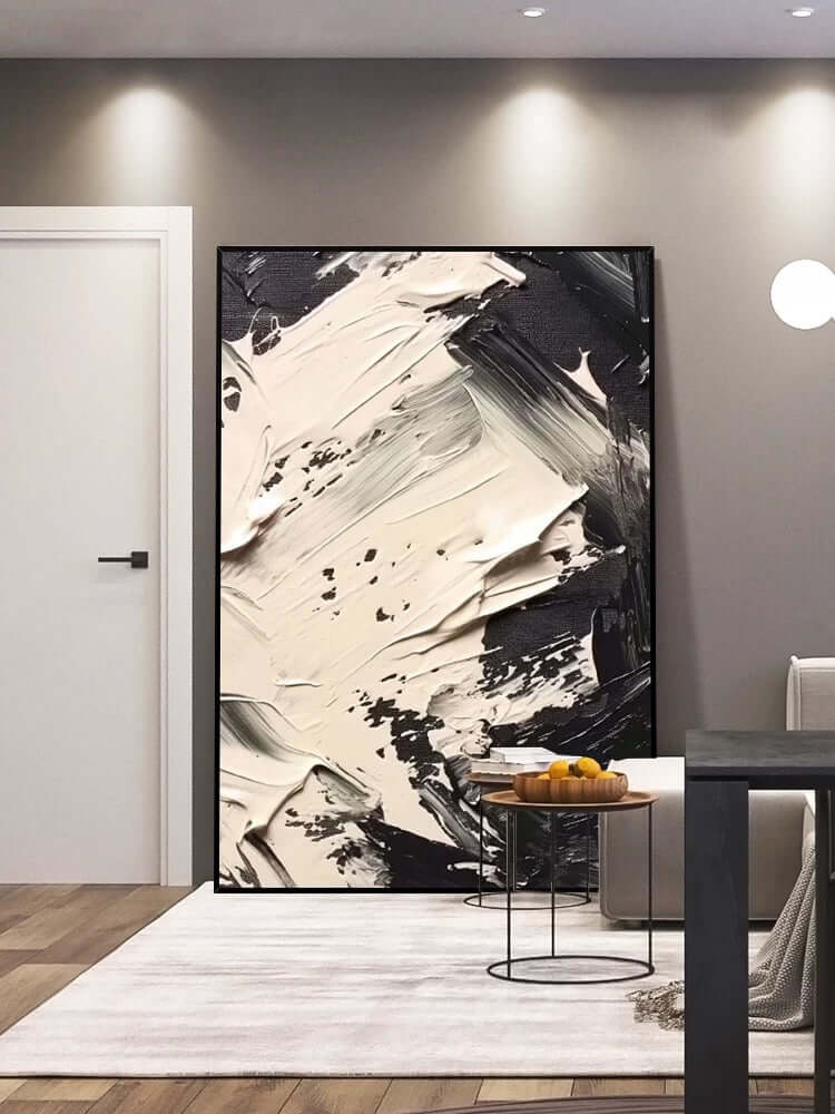 Black and Cream Strike Wall Art - Hand Painting