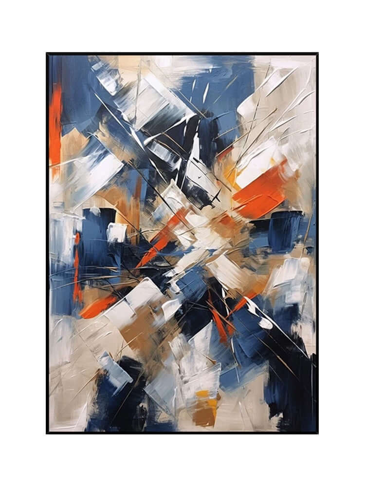 Arte mural con cuchillos de colores azul y naranja