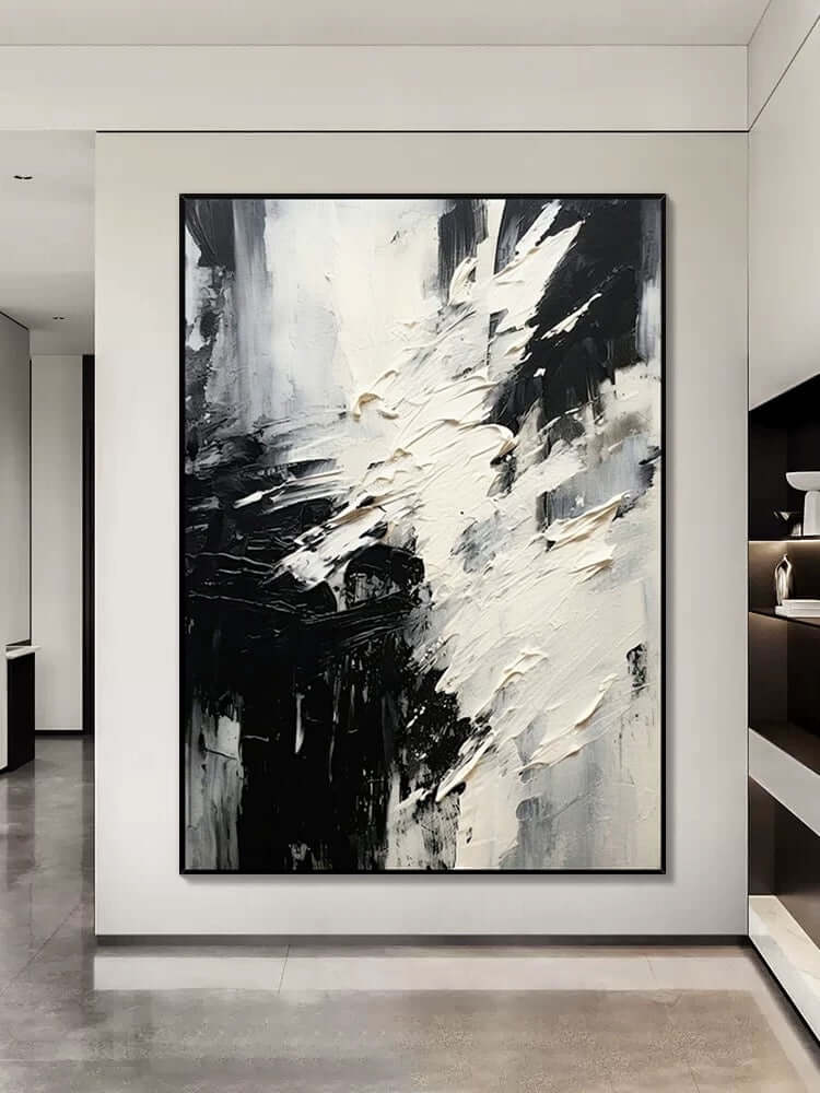 Black and White Scattered Textured Wall Art - Hand Painting