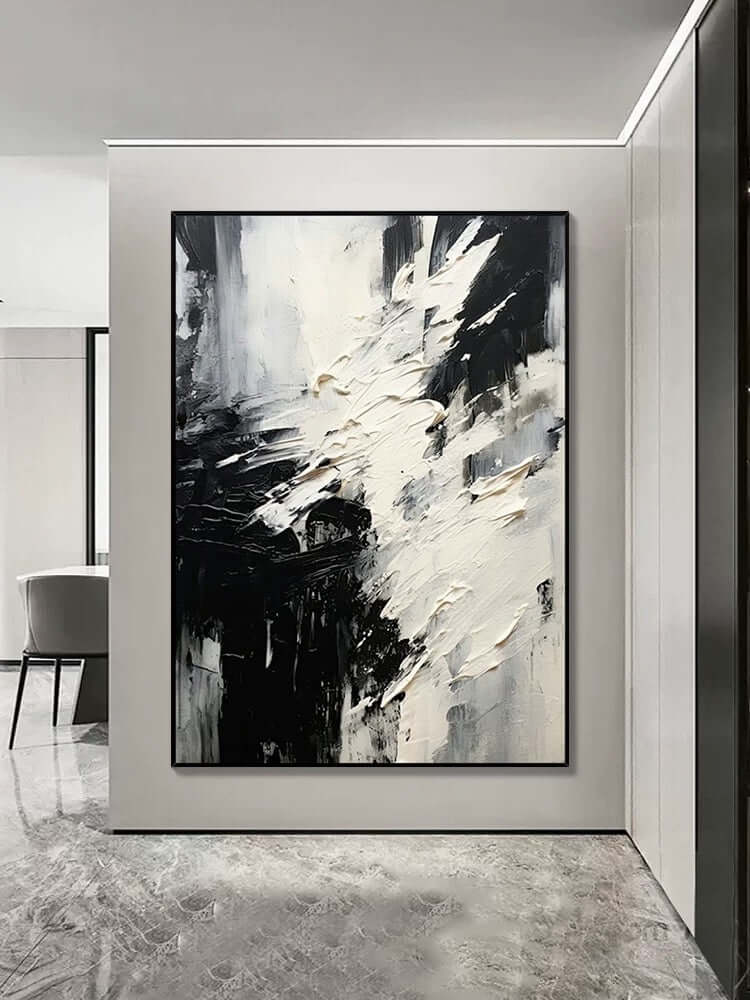 Black and White Scattered Textured Wall Art - Hand Painting