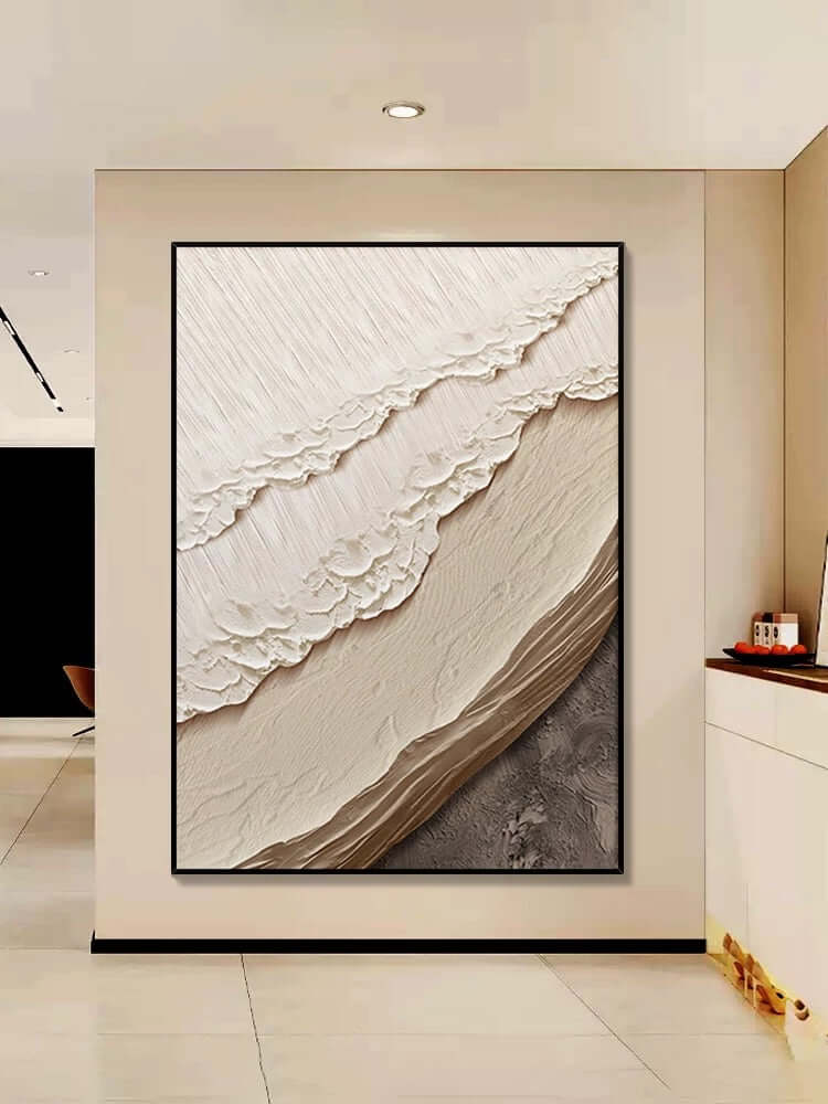 Art mural de plage texturé en couleur beige Dining Room Wall Art