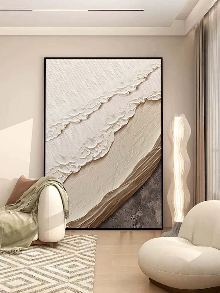 Beige Color Textured Beach Wall Art - Hand Painting