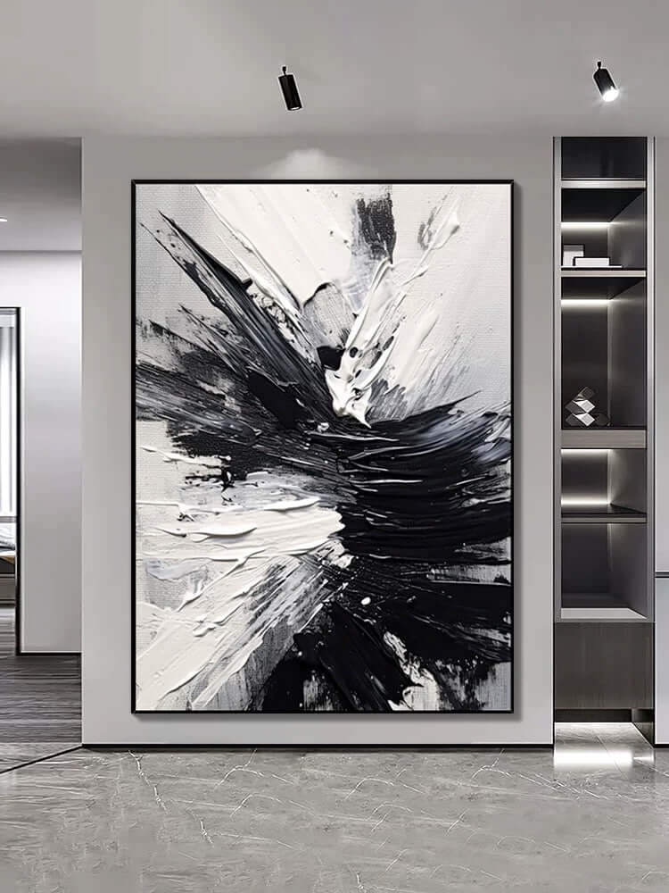Black White Space Textured Wall Art - Hand Painting