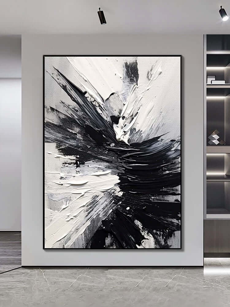 Black White Space Textured Wall Art - Hand Painting