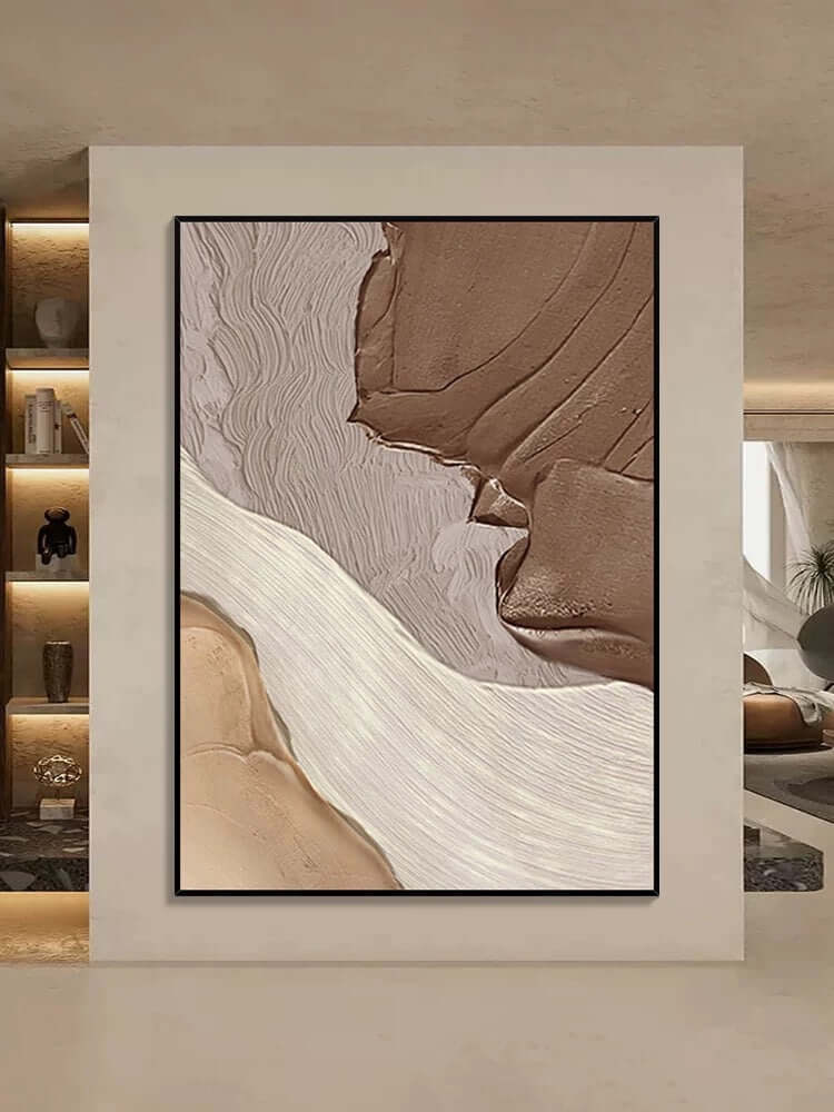 ベージュホワイトコーヒーテクスチャーウォールアート Wabi Sabi Wall Art