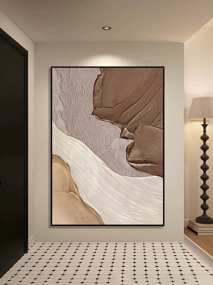 ベージュホワイトコーヒーテクスチャーウォールアート Wabi Sabi Wall Art