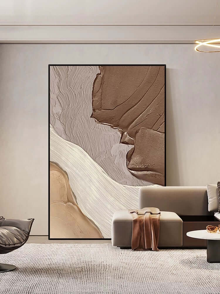 ベージュホワイトコーヒーテクスチャーウォールアート Wabi Sabi Wall Art