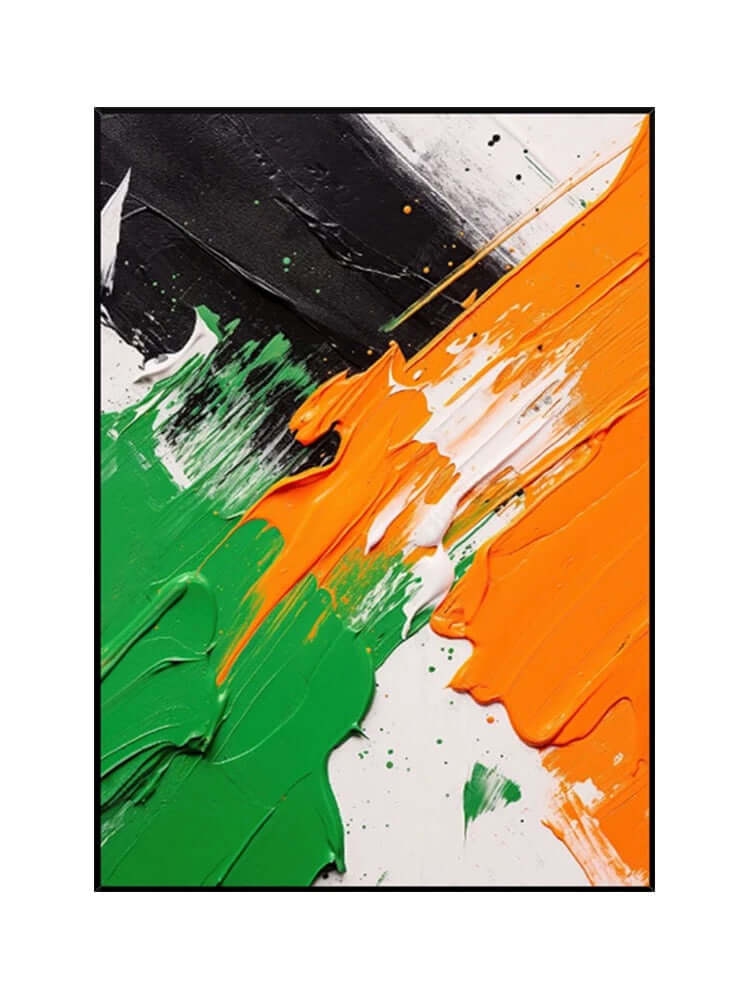 Arte de pared texturizado en negro, blanco, naranja y verde