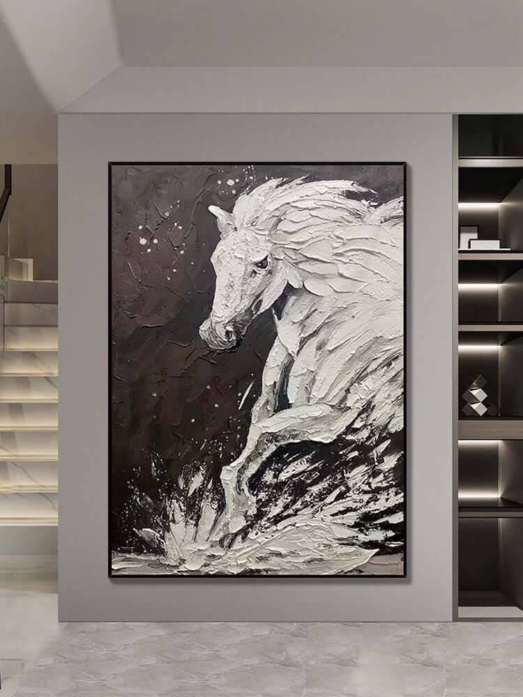 Black and White Horse Textured Wall Art - Hand Painting
