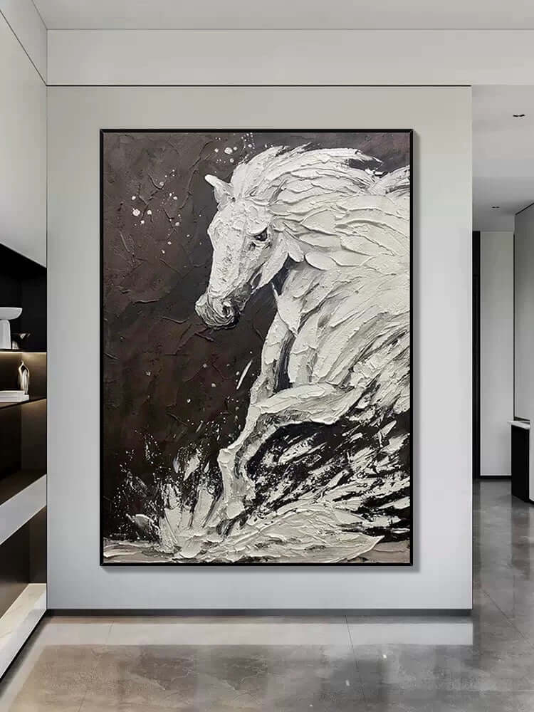 Black and White Horse Textured Wall Art