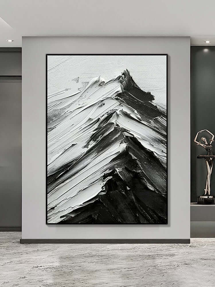 Black and White Mountains Textured Wall Art - Hand Painting