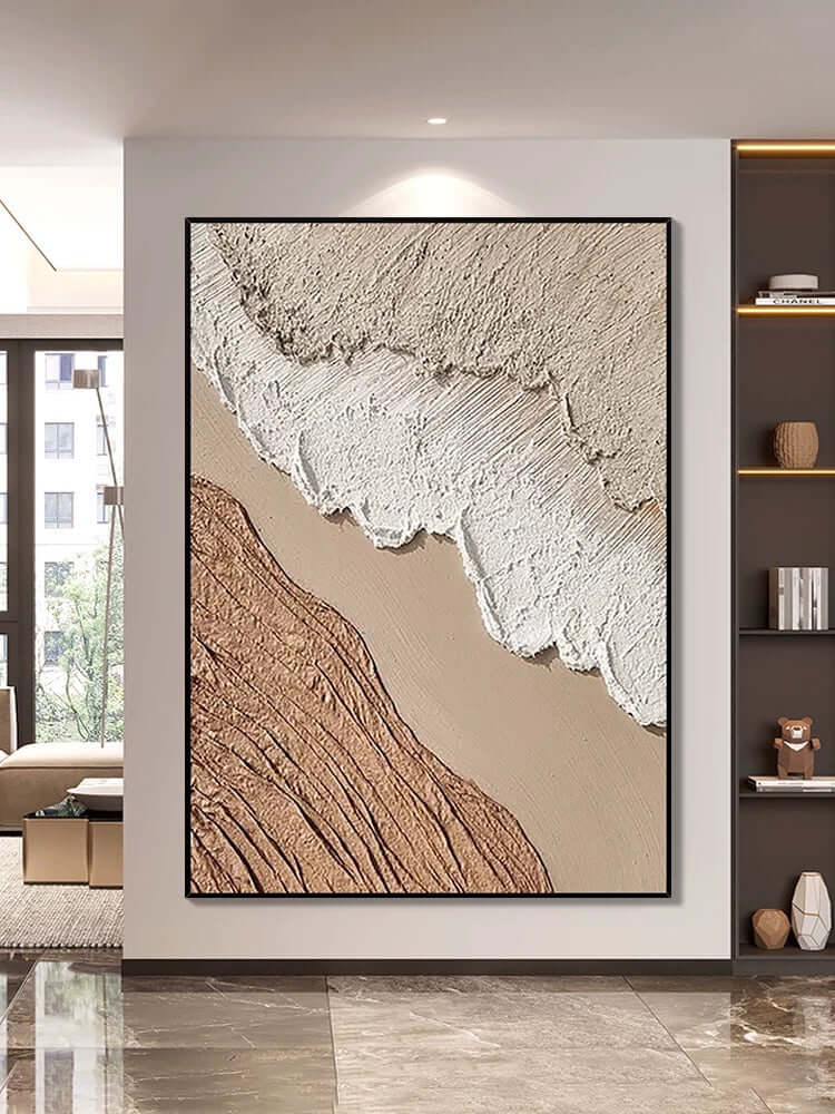 Arte de pared texturizado de playa en color beige y blanco