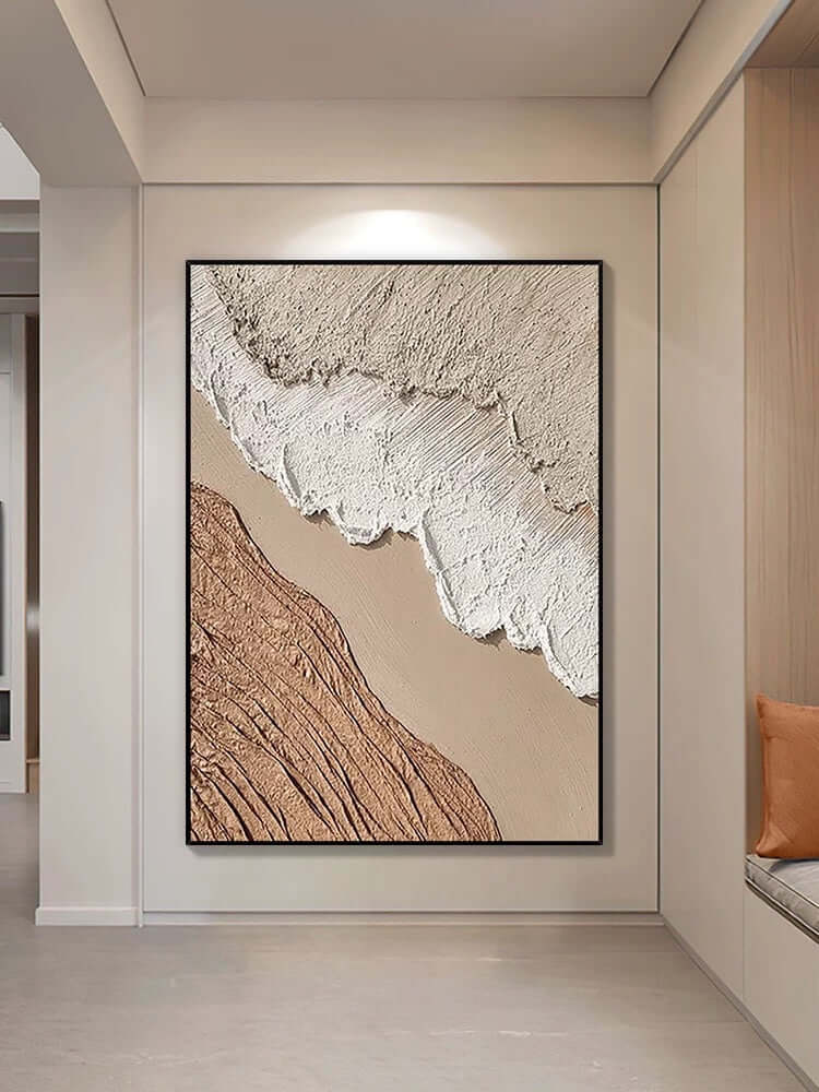 Arte de pared texturizado de playa en color beige y blanco