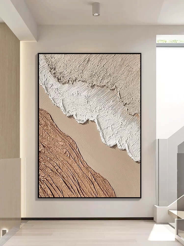 Arte de pared texturizado de playa en color beige y blanco