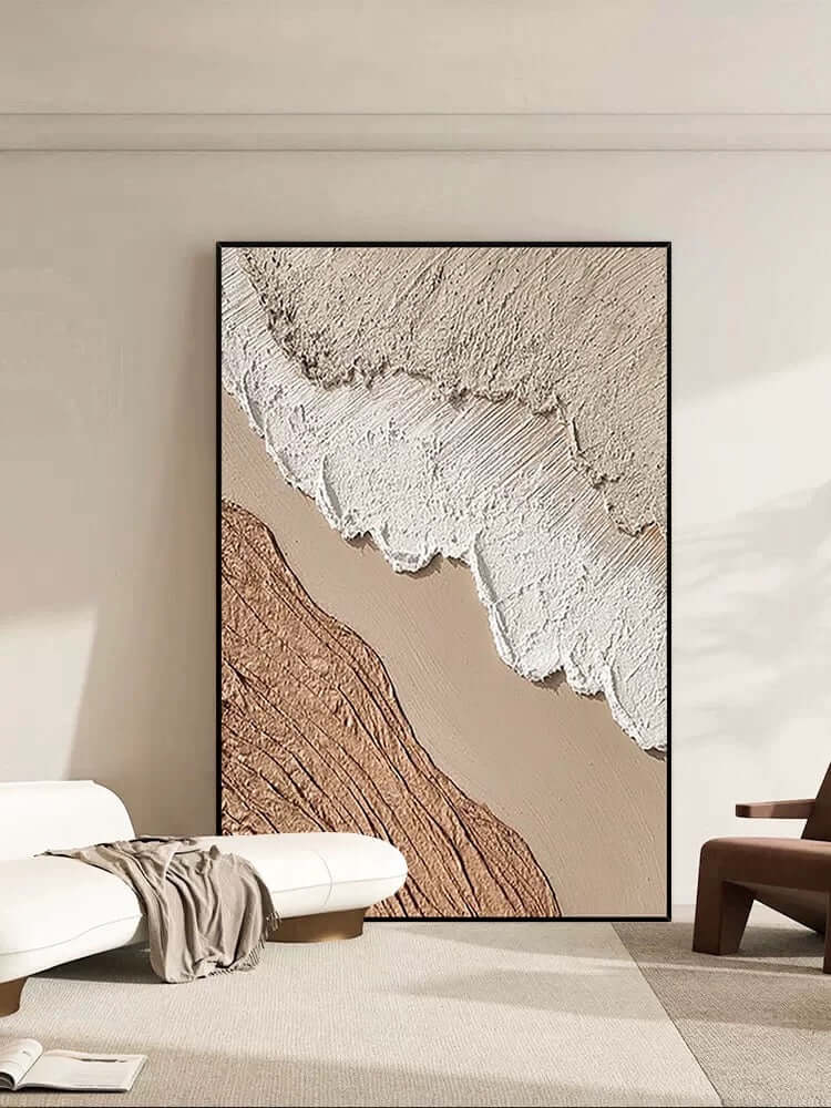 Arte de pared texturizado de playa en color beige y blanco