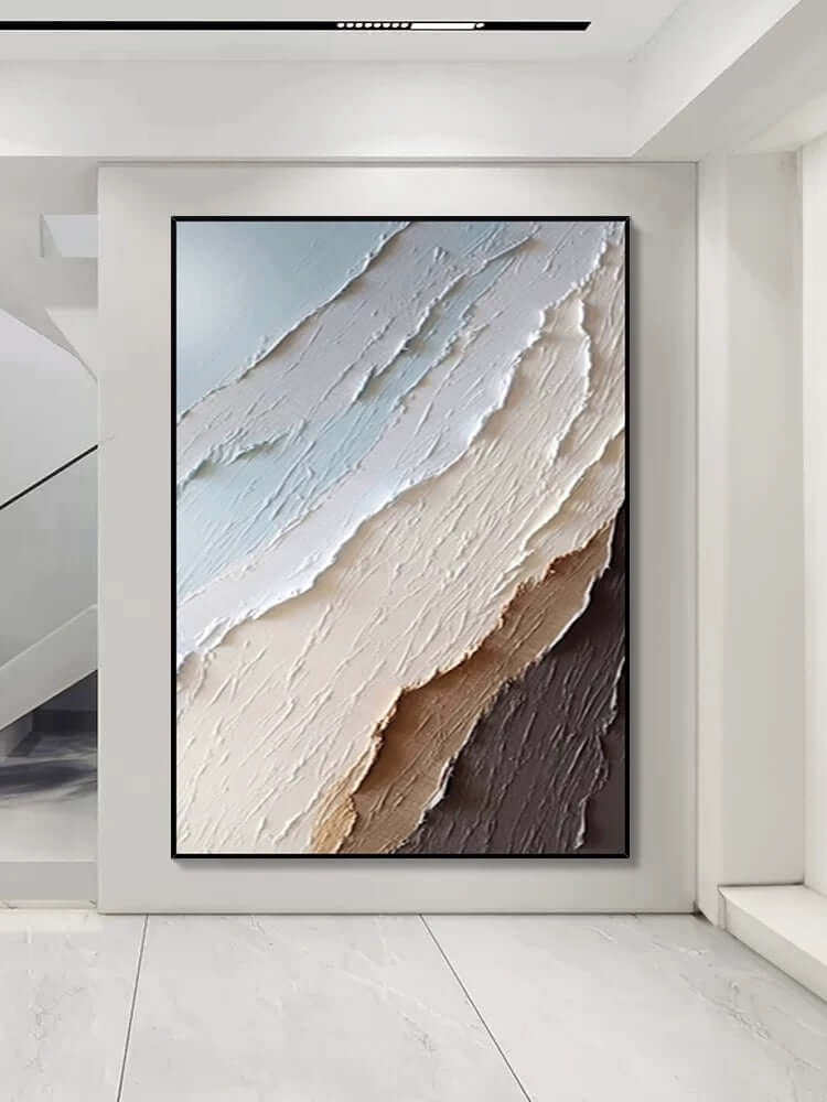 Arte de pared con textura de paisaje marino azul fresco y multicolor