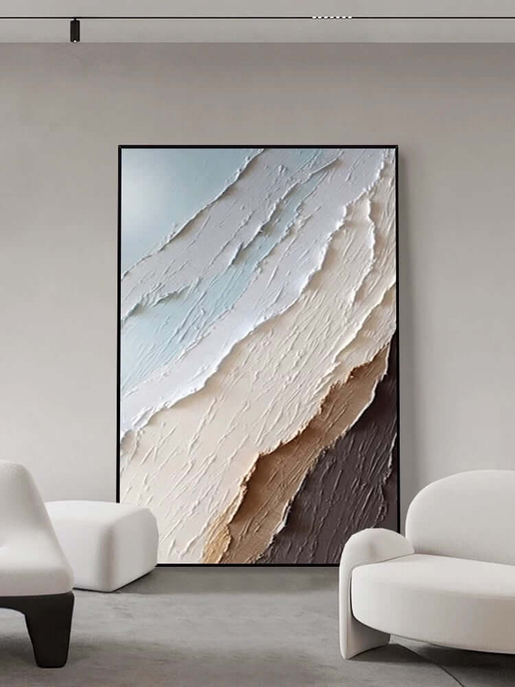 Arte de pared con textura de paisaje marino azul fresco y multicolor