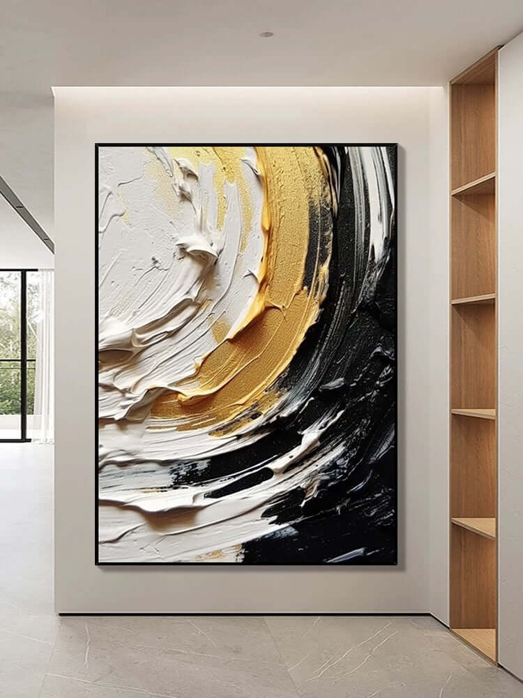 Black and Cream Yellow Textured Wall Art - Hand Painting