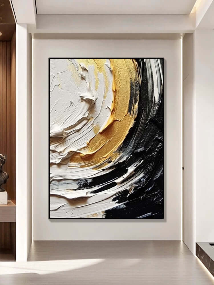 Black and Cream Yellow Textured Wall Art - Hand Painting
