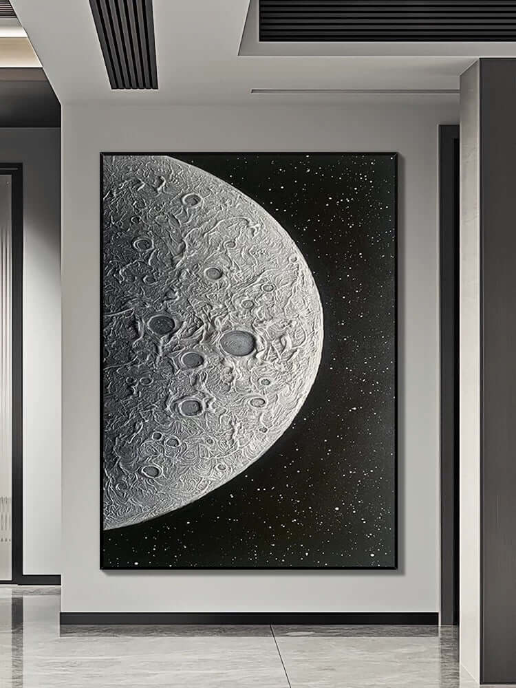 Black and Silver Moon Textured Wall Art - Hand Painting