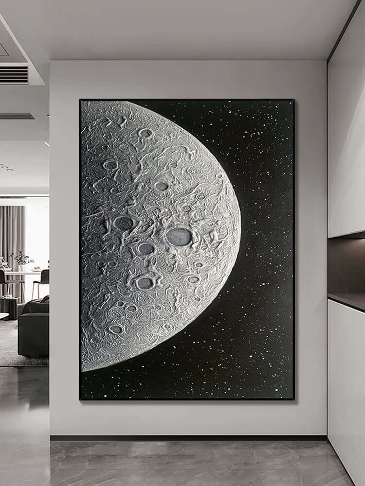Black and Silver Moon Textured Wall Art - Hand Painting