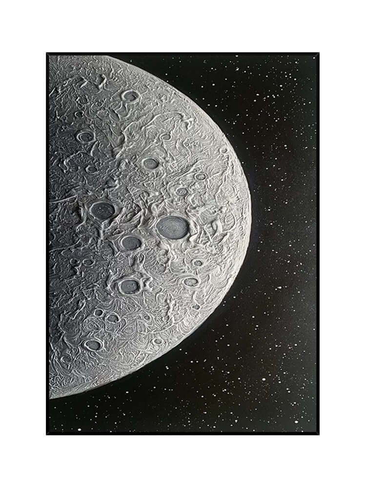 Arte de pared texturizado con luna negra y plateada