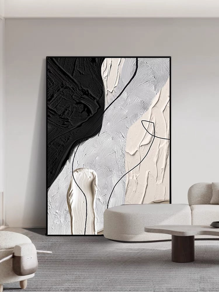 Far from Black and White Textured Painting - Hand Painting