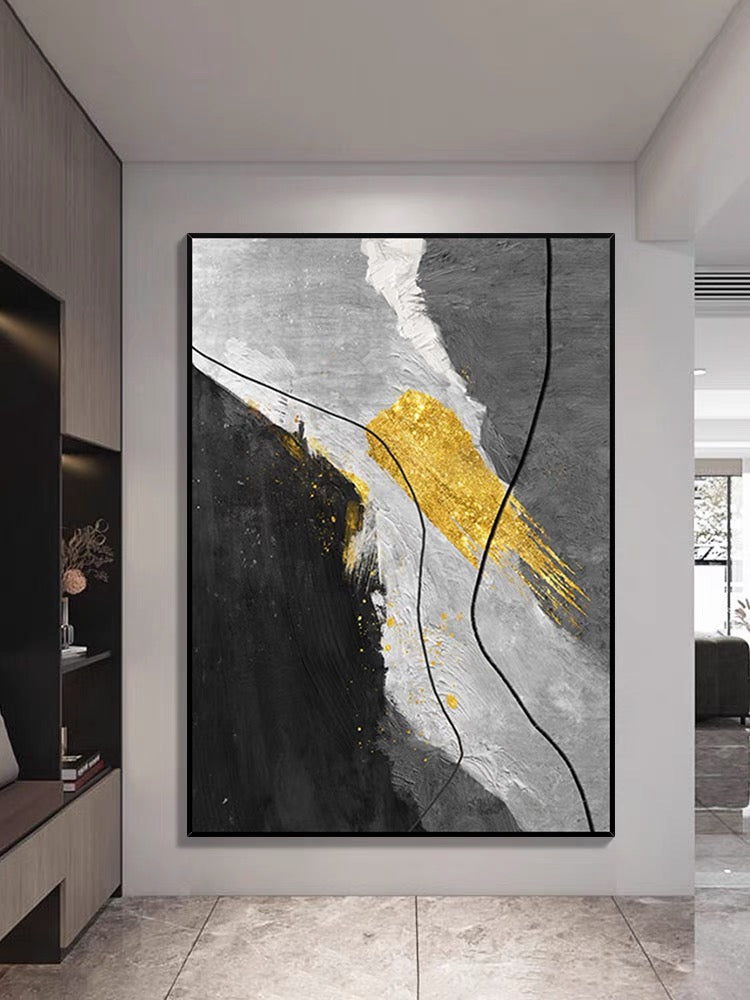 Strukturierte Malerei in Schwarz und Gold