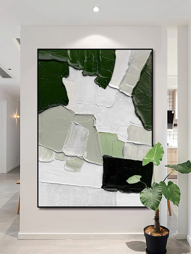 Green White Mix Textured Painting - Hand Painting