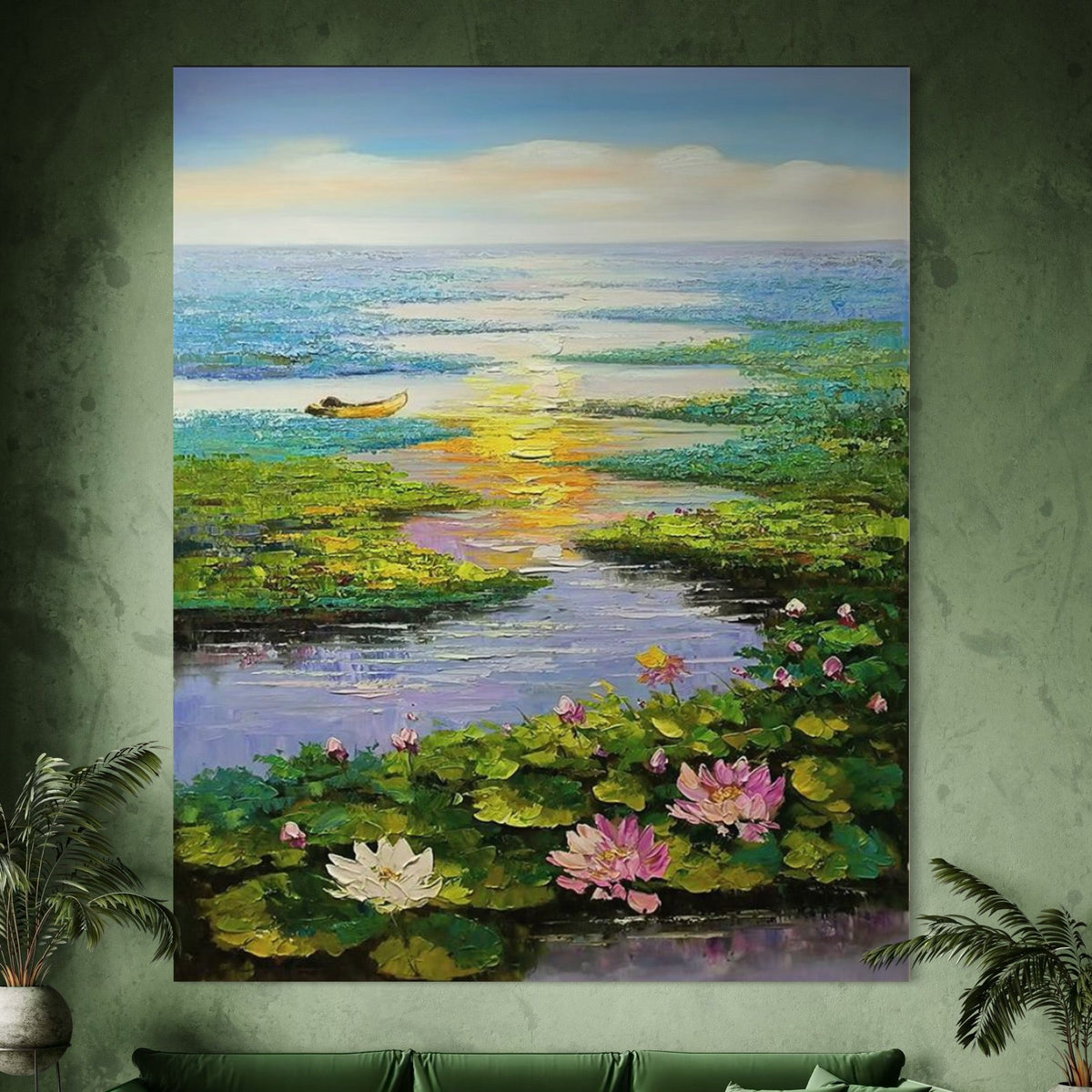 Sunset Chant of the Lotus - Hand Painting