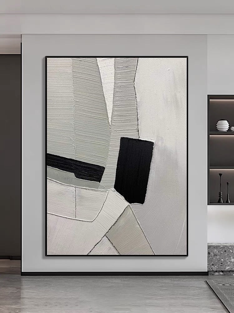 Grey Black and White Textured Painting - Hand Painting