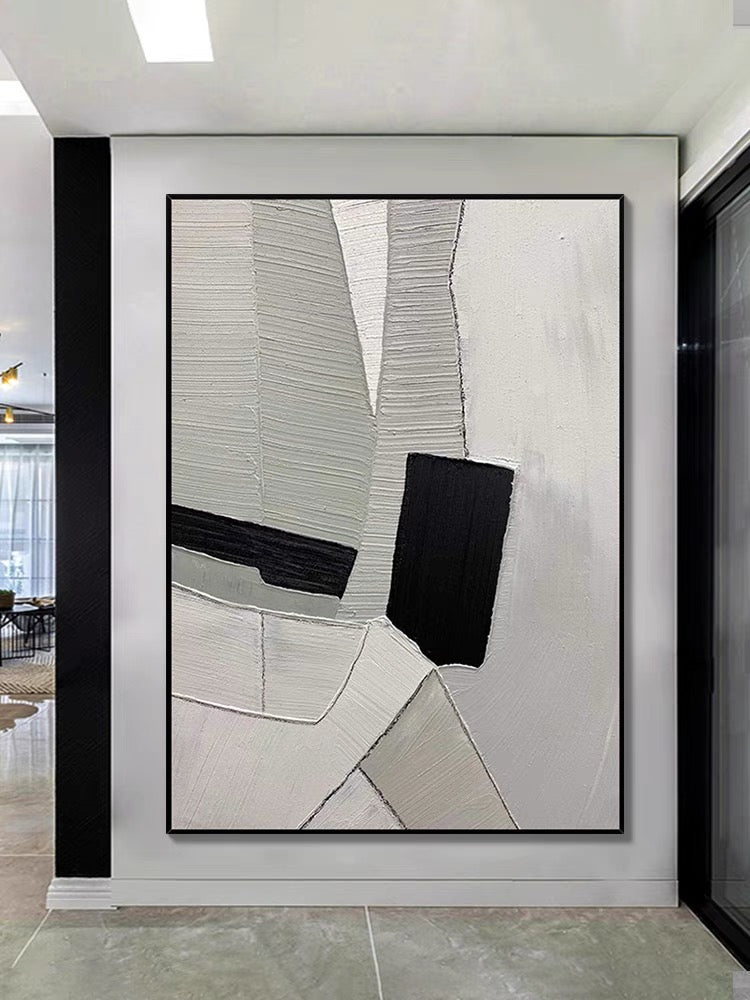 Grey Black and White Textured Painting - Hand Painting