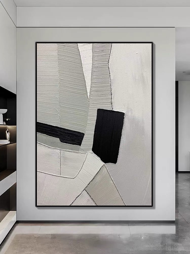 Grey Black and White Textured Painting - Hand Painting