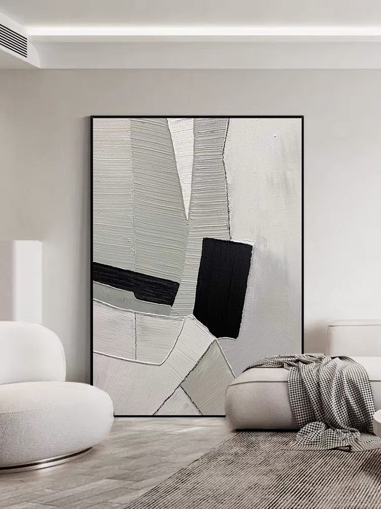 Grey Black and White Textured Painting - Hand Painting