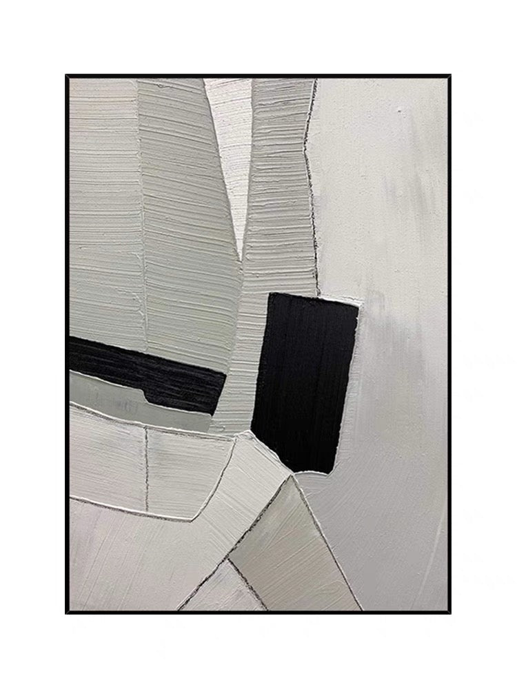 Grey Black and White Textured Painting - Hand Painting