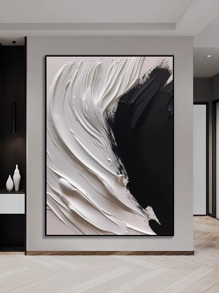 Heavy Black and Cream White Wall Art - Hand Painting