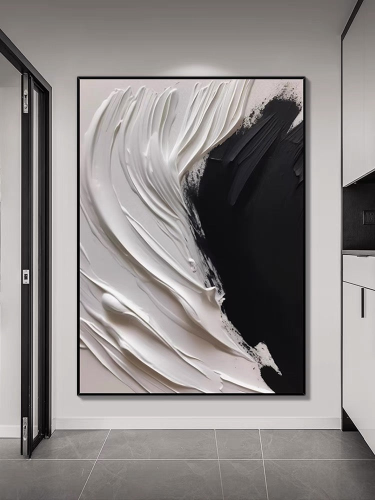 Heavy Black and Cream White Wall Art - Hand Painting