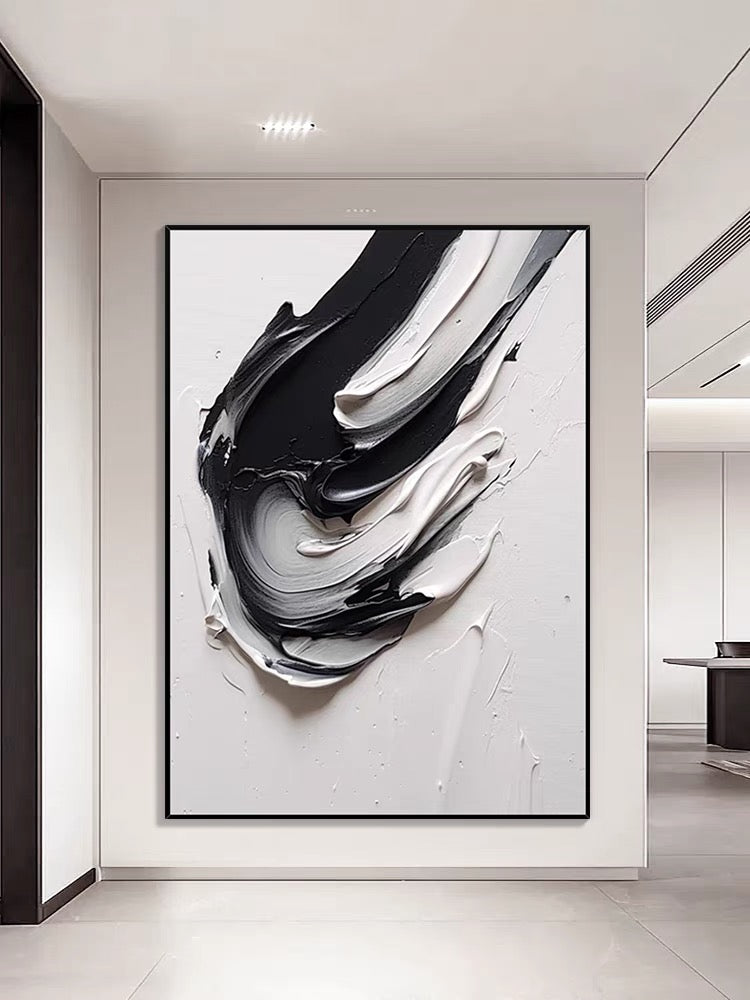 Black and White Heavy Textured Painting - Hand Painting