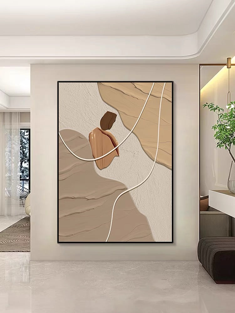 Strukturierte Wandkunst in Kaffeebeige
